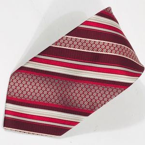 Adolfo Red, Silver, Light Pink & Cream Striped Tie